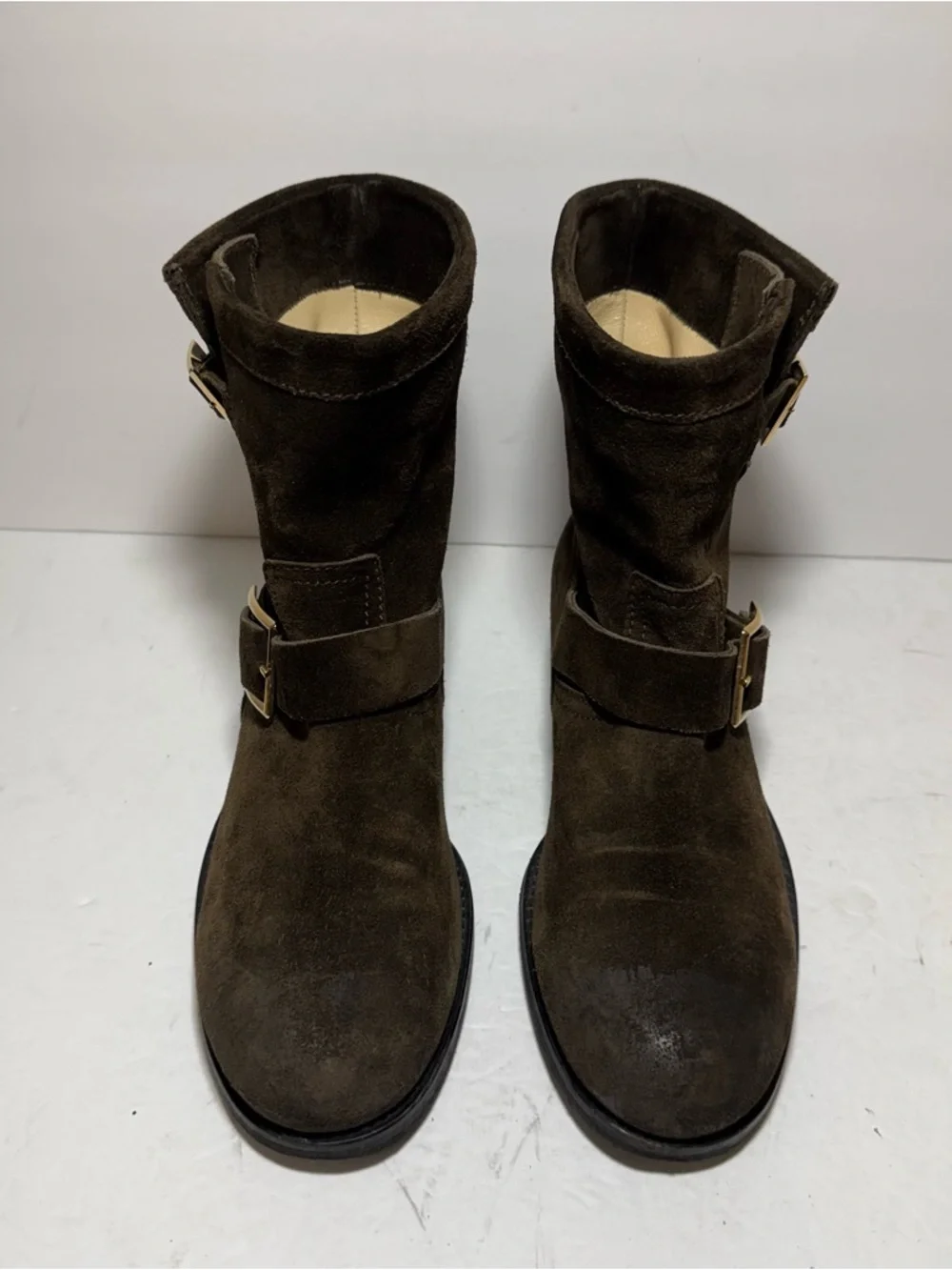 JIMMY CHOO YOUTH Brown Suede
Buckled Biker Combat Boots Size 381/2 - Picture 3 of 16